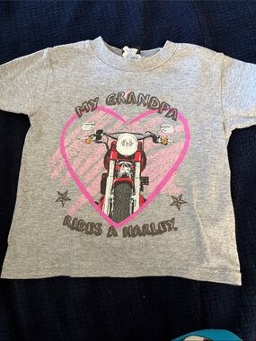 Harley-Davidson Kids Grey Tee with Pink Heart Motorcycle Graphic